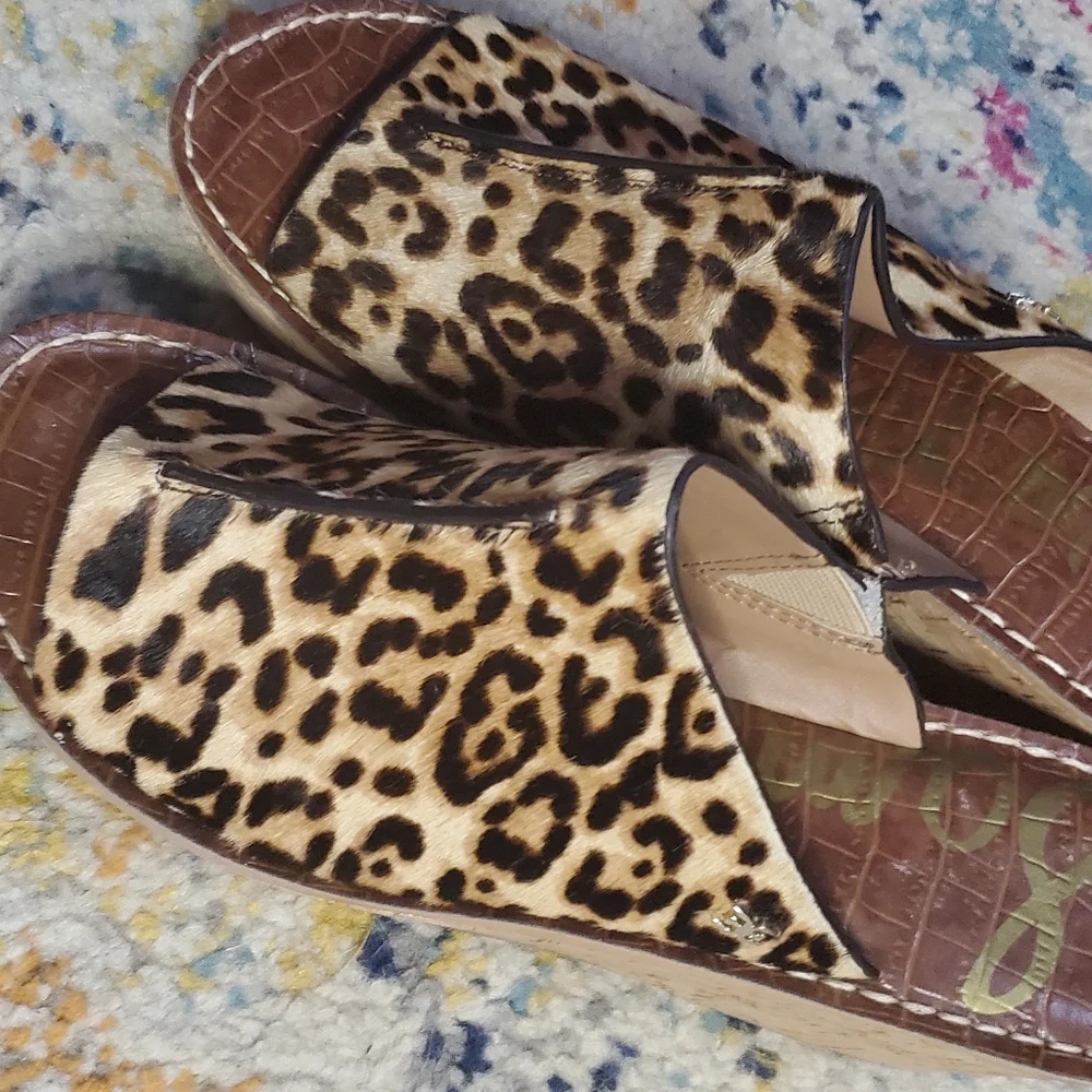 Leopard Print Cork Wedge Slide Sandals - Women